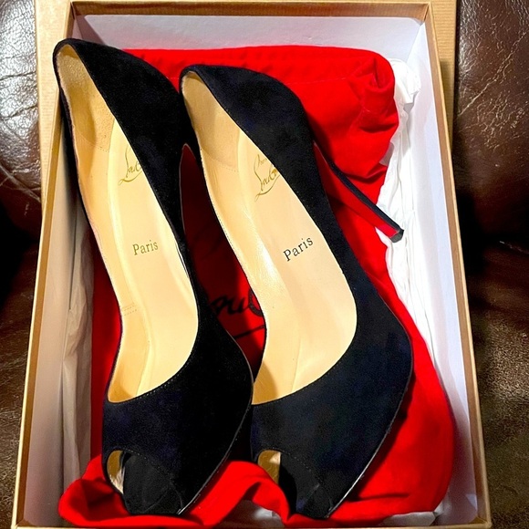 Christian Louboutin Very Prive  120mm Veau velour platform Peep pump EU 38.5 - Picture 3 of 8